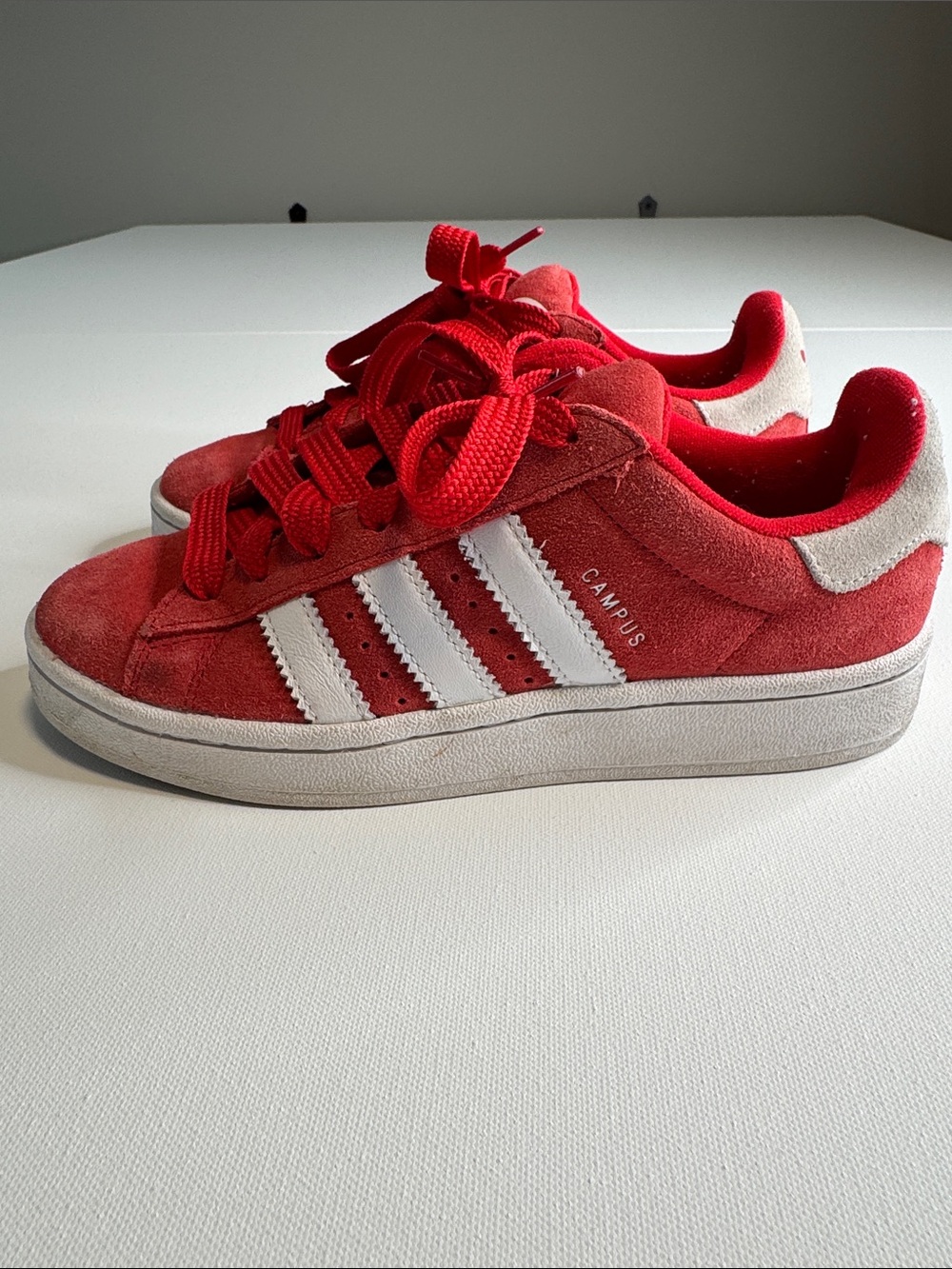 adidas Red Suede Campus Sneakers with White Stripes